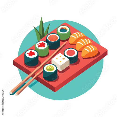 Sushi on plate with chopsticks