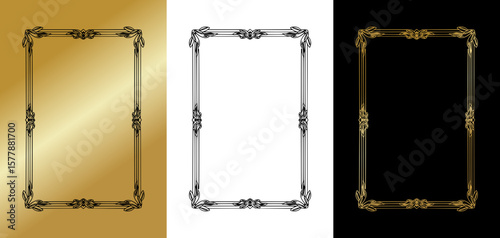 Isolated vintage frame, vector image, three design variants - on gold, transparent and black backgrounds, set of frames