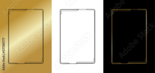 Modern frame for postcards and typography, isolated vector image, three design variants - on gold, transparent and black backgrounds, set of frames