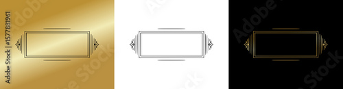 Sophisticated rectangular label, frame for postcards and typography, isolated vector image, three design variants - on gold, transparent and black backgrounds, set of frames