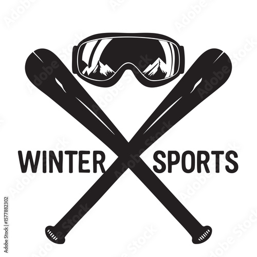 Three badges for winter sports with mountains, ski mask and winter hat