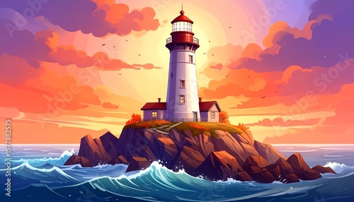 Coastal Beacon at Sunset
