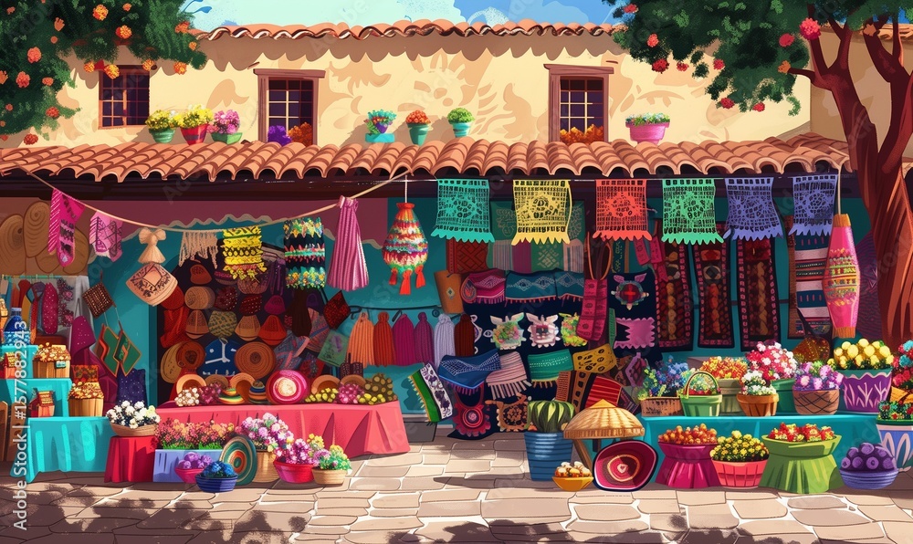 Obraz premium a traditional market scene filled with artisans selling handmade crafts