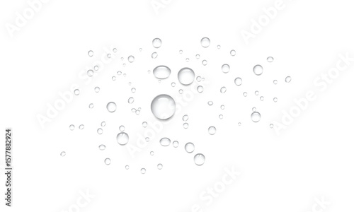 Transparent water drops on isolated background realistic liquid water drop top view condensation effect fresh cool wet spray bubble splash surface pattern clean water-drop
