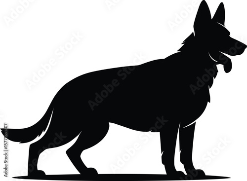 German shepherd dog silhouette standing alert isolated on white background
