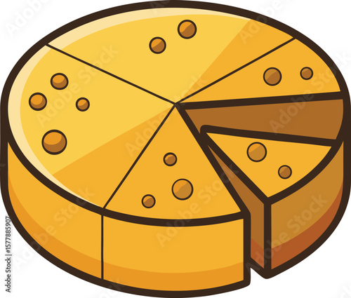Artisan Bakery & Gourmet Foods Delicious Round Cheese Wheel, Cut into Slices, Showing Creamy Texture and Golden Brown Crust, Perfect for Recipes and Food...