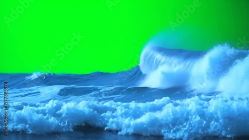 Big Ocean Wave on a Green Screen Background - AI Generated