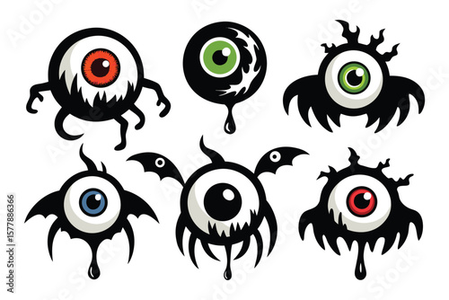 Spooky Eye Monster Illustrations Halloween Vector Graphics