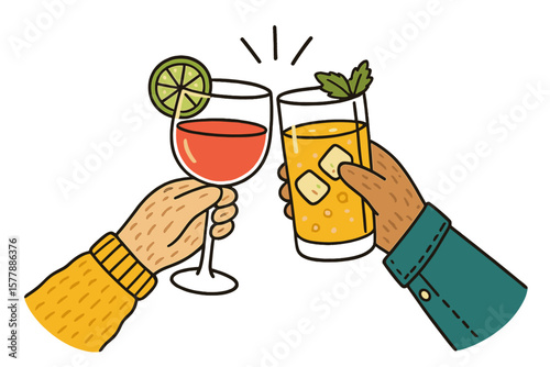 Cheers to friendship and celebration with colorful drinks at sunset