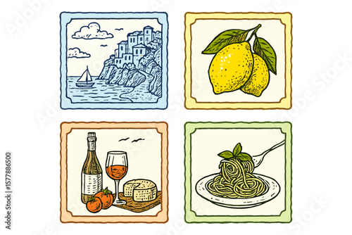 Scenic seaside village with lemon trees and delightful Italian cuisine on display for a culinary experience rich in flavor