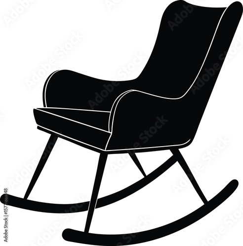 Compact modern rocking chair silhouette in side profile vector view