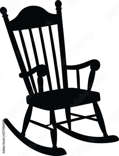 Classic wooden rocking chair silhouette in black isolated vector style