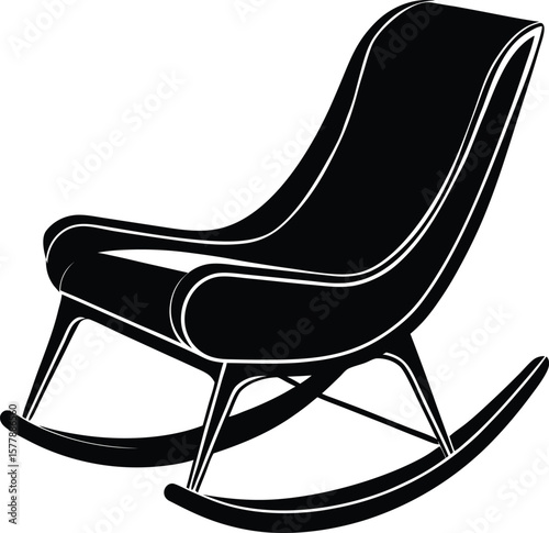 Curved modern rocking lounge chair in black minimalist silhouette