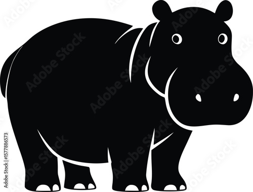 Hippo silhouette with rounded body, large snout, and short legs for bold safari animal icon