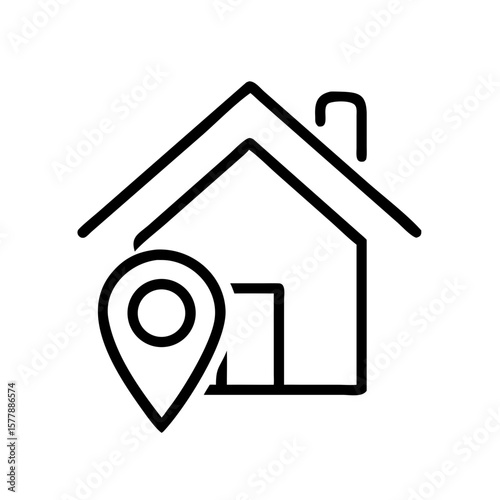 House icon with location pin symbolizing home address concept  