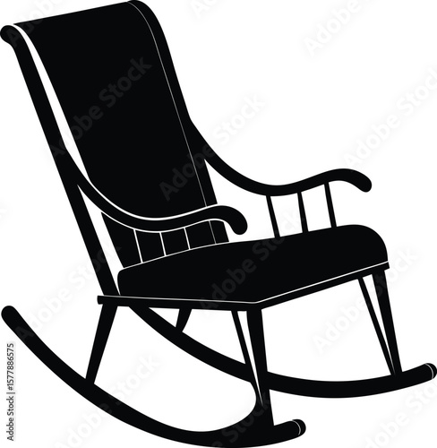 Classic wooden armchair rocker in vector silhouette vintage style