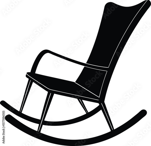 Midcentury modern style rocking chair seat in black vector silhouette