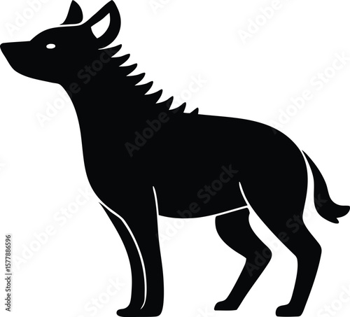 Hyena silhouette with sloped back, pointed ears, and bushy tail for wild scavenger icon