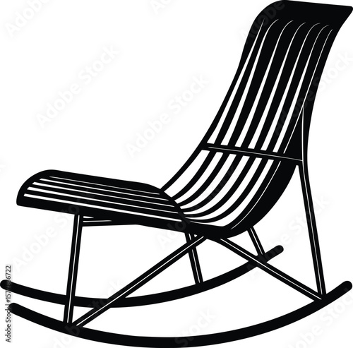 Stylish curved wooden rocking chair in vector black silhouette design
