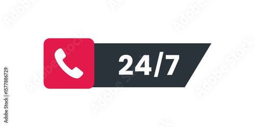 Call 24 hour label. oepn 24/7 hour symbol vector. support, talk, phone, hot line, helpline symbol