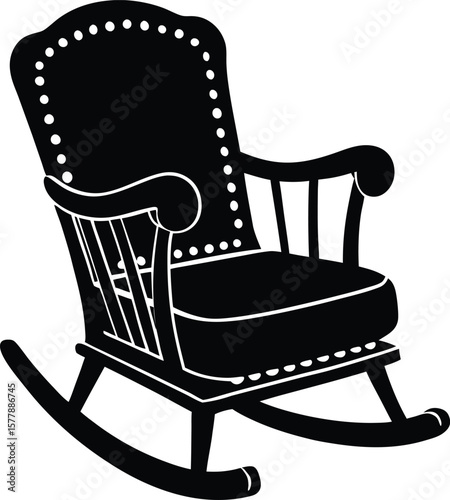Victorian style upholstered rocking armchair silhouette in vector form