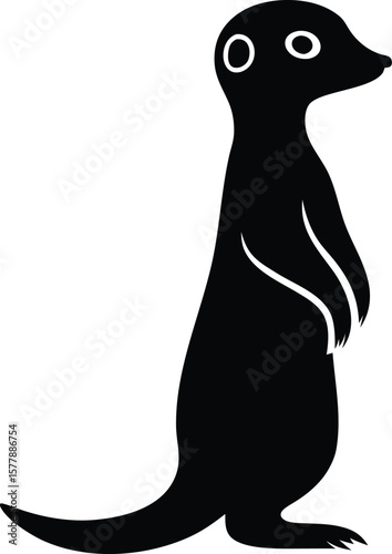 Meerkat silhouette with upright stance, rounded head, and alert posture for curious desert sentinel icon