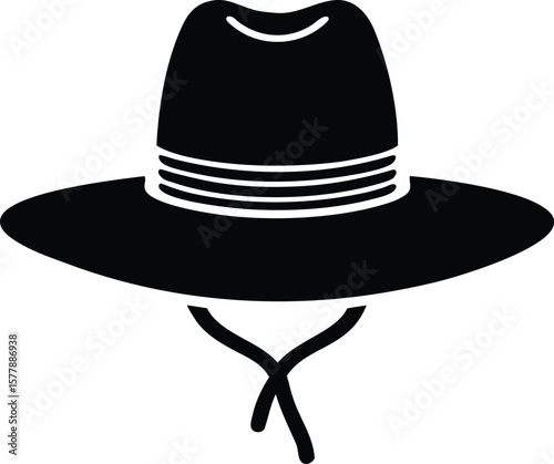 Safari hat silhouette with wide brim, rounded crown, and chin straps for classic explorer icon