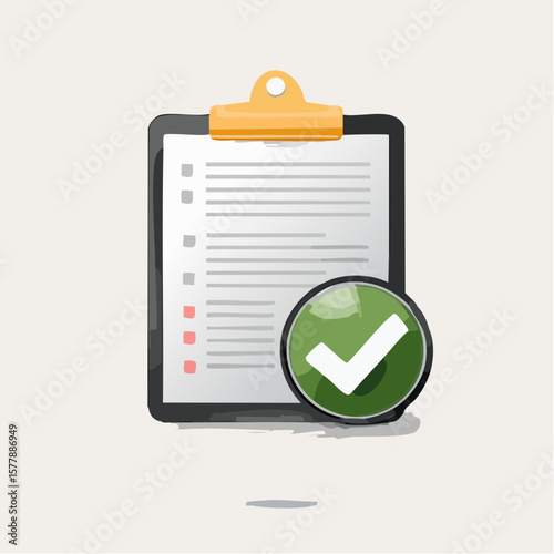 Completed Checklist with Green Check Mark Representing Task Completion and Approval