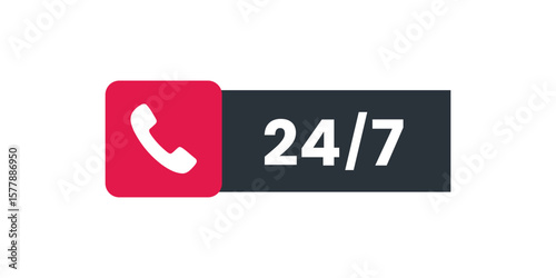 Call 24 hour label. oepn 24/7 hour symbol vector. support, talk, phone, hot line, helpline symbol