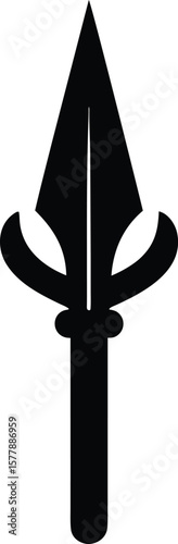 Spear silhouette with pointed tip, elongated shaft, and tribal curves for ancient weapon icon
