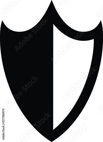 Shield silhouette with split-tone design, bold outline, and vertical division for classic heraldic icon