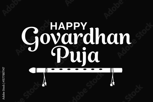 Happy Govardhan Puja Flute Vector Typography Design .


