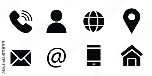 Contact line icons. Contact sign vector set. Telephone number symbol. Email logo. Mail envelope sign. Location address line icon set
