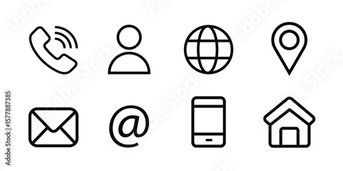 Contact line icons. Contact sign vector set. Telephone number symbol. Email logo. Mail envelope sign. Location address line icon set