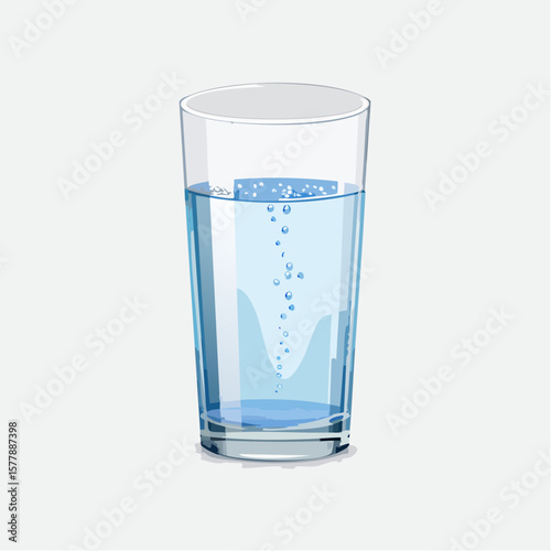Refreshing glass of water with rising bubbles and a red accent line