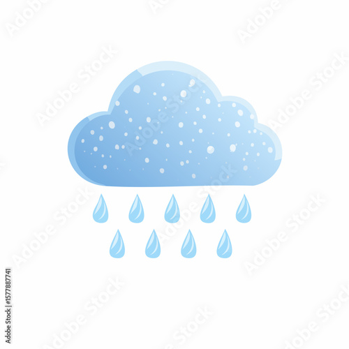 Stylized Light Blue Cloud with Raindrops Weather Icon Cartoonish Design