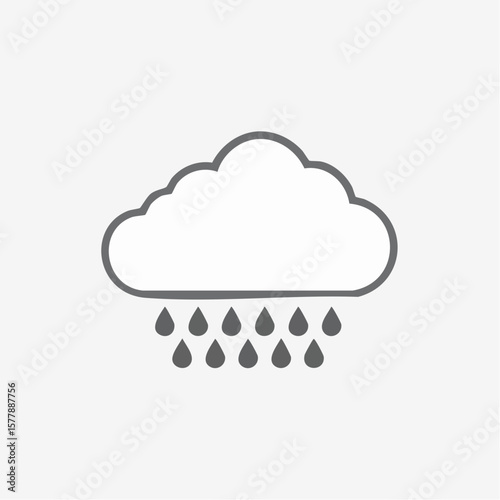 Stylized Gray Cloud Icon with Falling Raindrops Weather Symbol