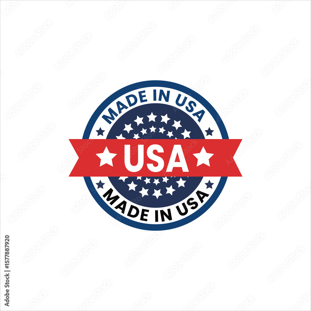 Fototapeta premium Made in USA Badge Vector Icon. Patriotic Labels, Stamps & Round Flag Graphics. made in usa stamp circle vector design