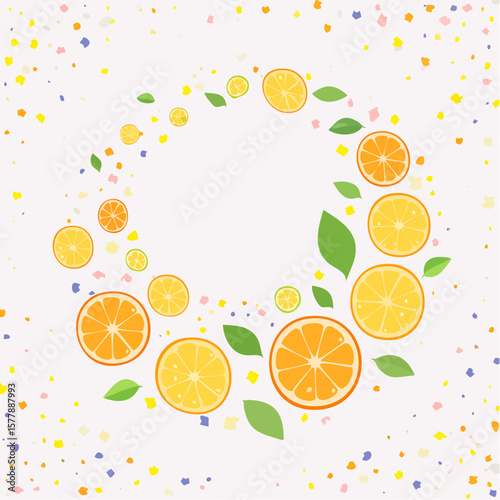 Vibrant Citrus Slices and Leaves Circular Design