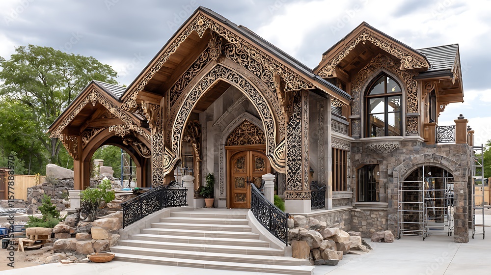 Fototapeta premium Partially built cultural temple architecture high resolution image