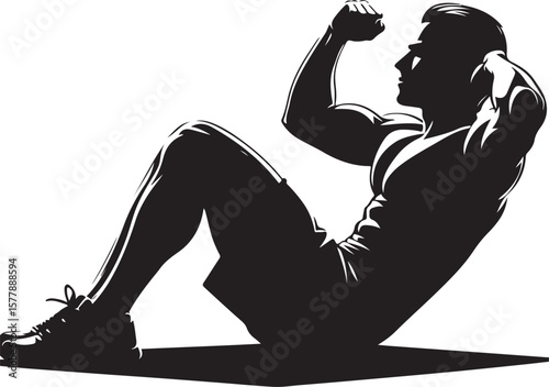 Silhouette of a Muscular Man Doing Crunches for Abdominal Workout and Core Strengthening