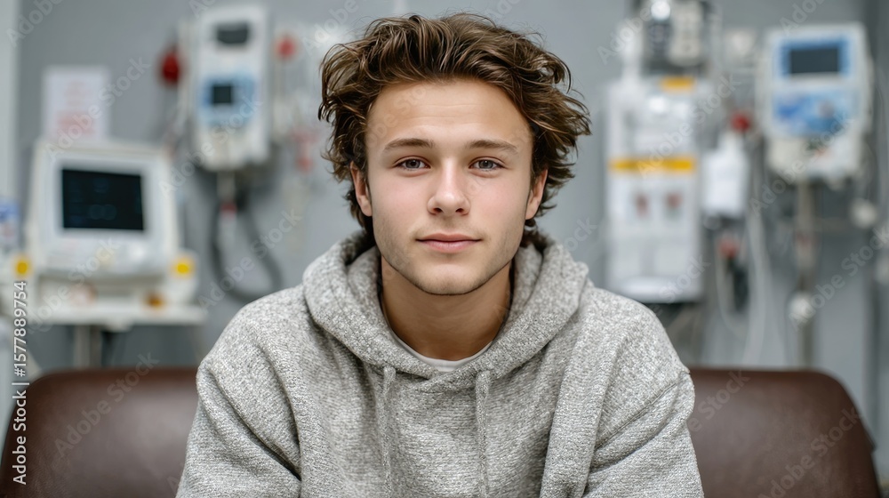 Fototapeta premium Young Man in Medical Environment with Monitors and Equipment
