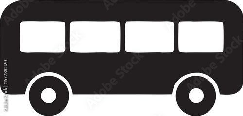 Simple black silhouette of a bus with windows isolated on a white background