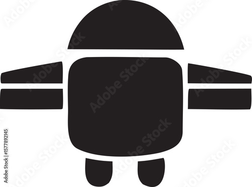 Black android robot logo icon isolated on white background