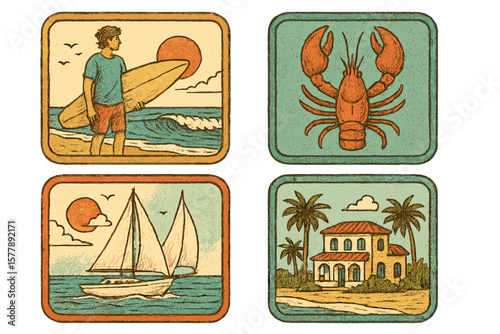 Surfing at sunset and coastal activities in a picturesque beach town with seafood and scenic views