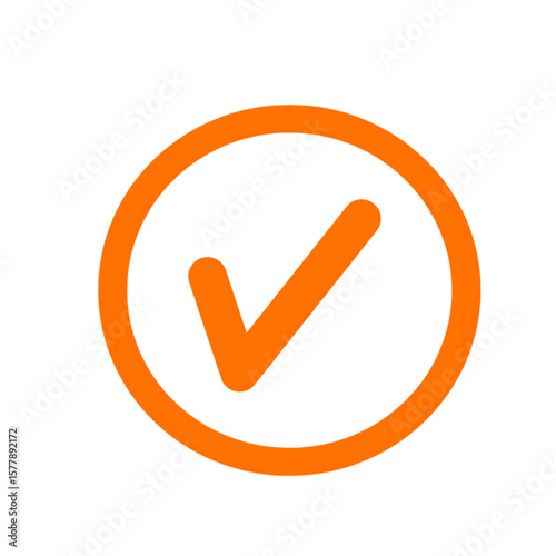 Papier peint An orange check mark inside of an orange circle on a black background representi
