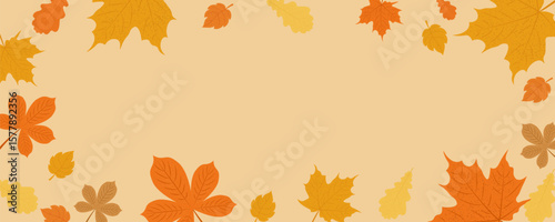 Warm autumn background with falling leaves. Ideal for season, harvest, Thanksgiving, natural and cozy fall designs. Copy space for text