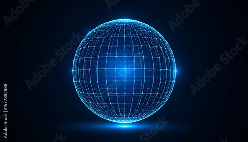 Illuminated, glowing sphere with a wireframe grid