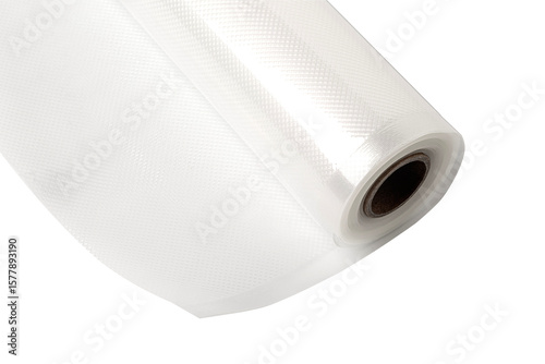 Roll of vacuum sealer bags embossed for food preservation on white background