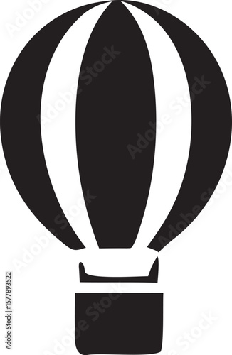 Stylized black and white hot air balloon graphic isolated on a white background